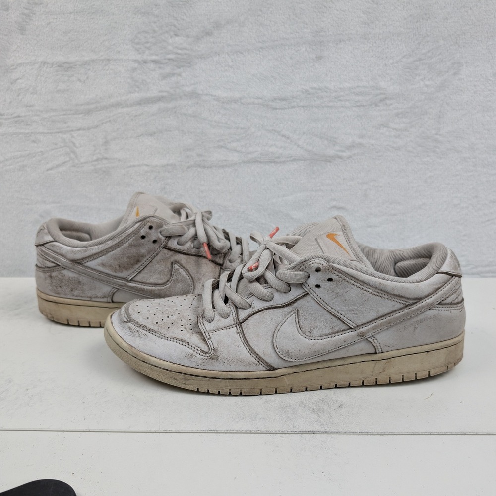 Nike Dunk Low SB Men 11.5 White Orange Label Skate Streetwear Leather FJ1674-100